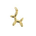 Gold charm depicting a polished balloon dog figure with a lustrous reflective surface and a small integrated bail