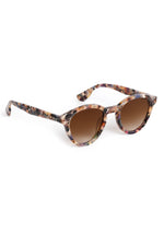 Product photograph of Barrett cat-eye sunglasses featuring a vibrant multicolored confetti frame and brown gradient lenses