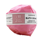 Pink wrapped bath bomb with Mixture brand label number 18 Blanc de Noir