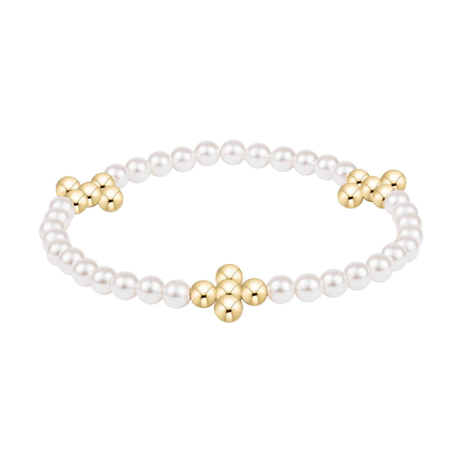 Beaded 4mm Gold Cross 4mm Pearl Bracelet