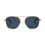 Gold frame aviator sunglasses with dark grey lenses and an I-SEA logo on the right lens