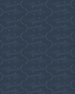 A digital pattern of repeating light blue sketched marlin illustrations swimming horizontally across a deep navy blue background