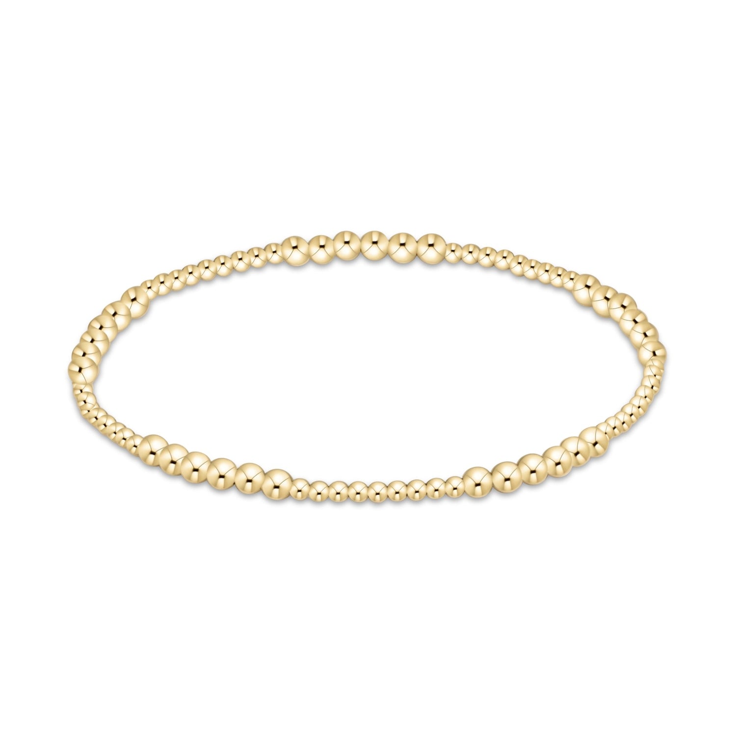Gold beaded stretch bracelet with varying bead sizes