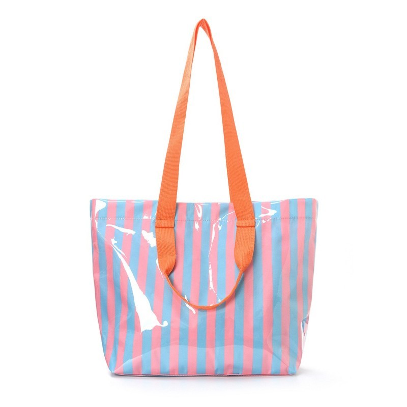 Blue/Pink Large Striped Vinyl Shoulder Bag