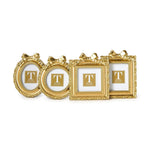 Four ornate gold picture frames, including two oval and two square shapes, each adorned with a decorative bow and featuring a 'Two's Company' branded insert