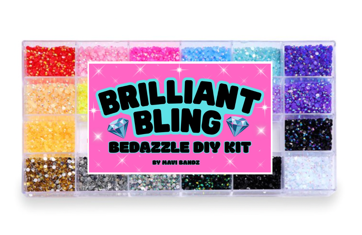 Multi colored rhinestone craft kit in a clear plastic organizer case