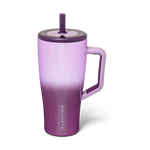 BRUMATE insulated tumbler in a sparkling lavender to deep plum ombre finish with a wide ergonomic handle and dark purple straw
