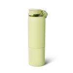 Pale green BRÜMATE water bottle featuring a flip-top lid with carrying handle and vertical branding on a white background