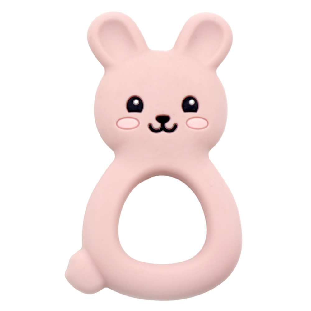 Light pink silicone rabbit shaped baby teether