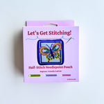 Let's Get Stitching half-stitch needlepoint pouch beginner craft kit box