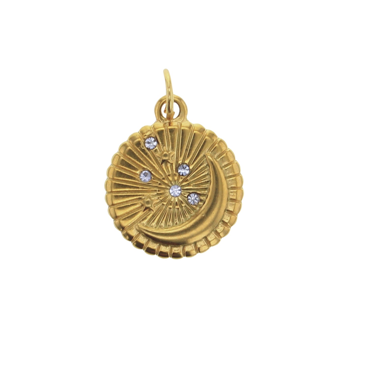 CZ Gold Disc with Moon Charm