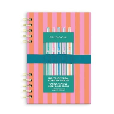 Cabana Stripes Harper Split-Spiral Notebook & Pen
