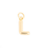 Gold-plated metal charm featuring a shiny smooth uppercase letter L with a small attached jump ring
