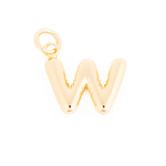 Gold charm featuring a puffy polished letter W with a small jump ring