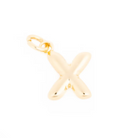 Gold puffy letter X charm with a shiny finish and a top loop