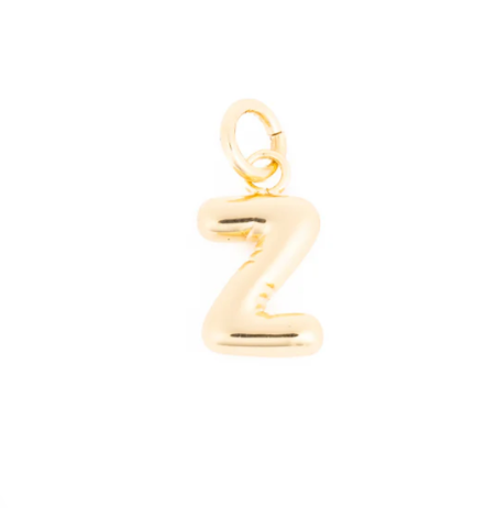 Gold jewelry puffed initial Z charm with a shiny yellow finish and open jump ring attached
