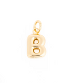 Gold charm of a shiny puffy bubble-style capital letter B with a small top loop