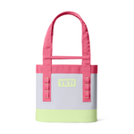 Yeti Camino carryall tote bag in light grey with pink straps and lime green base