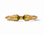 Gold cuff bracelet with green peridot stones
