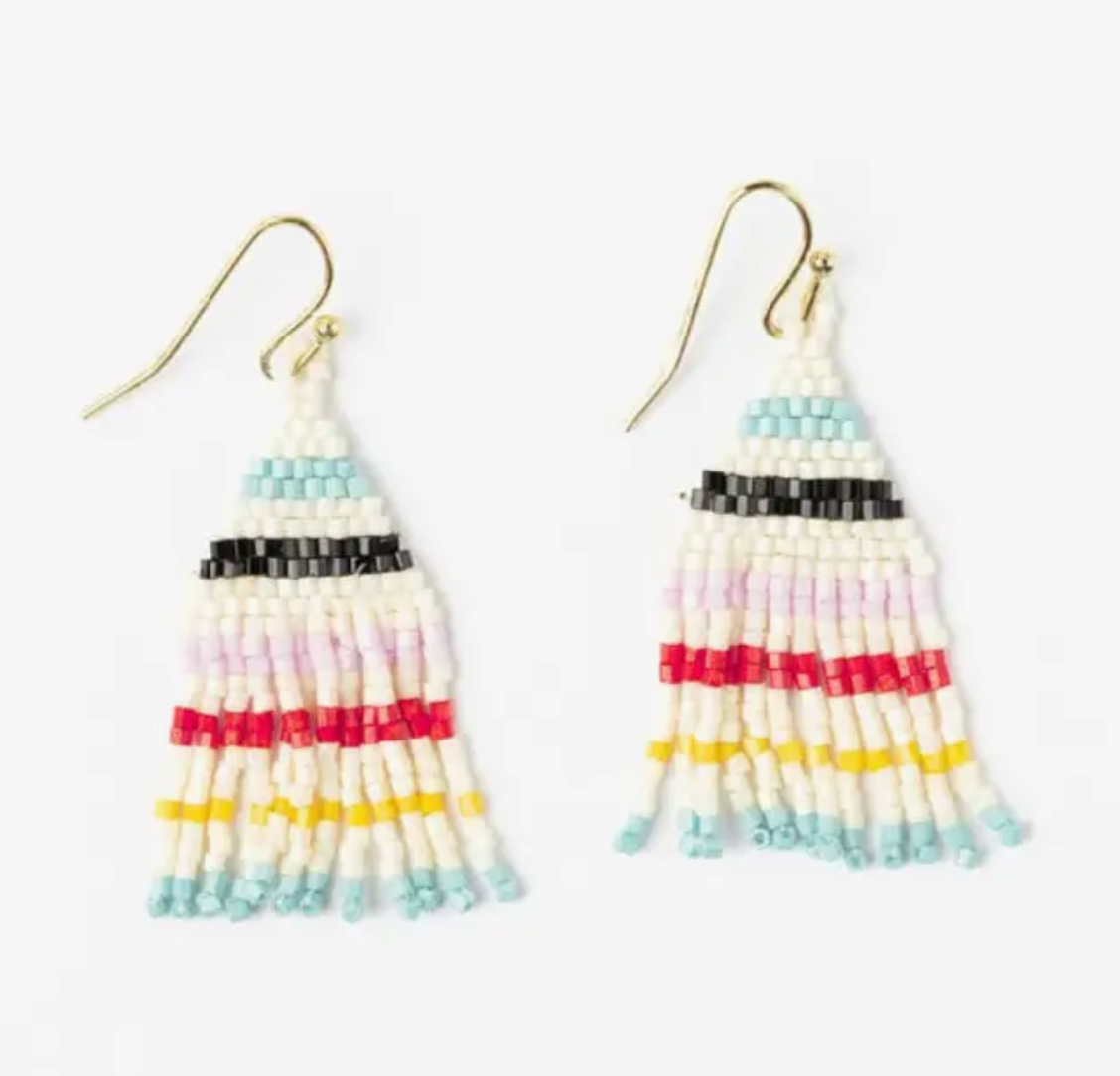 Cassie Mini Stripe Fringe Earrings Light Blue Lemon