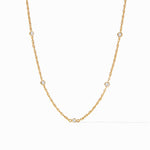 Gold chain necklace with five bezel set round diamonds