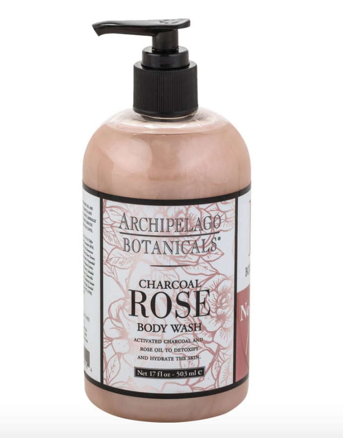 Archipelago Botanicals Charcoal Rose body wash in a pump bottle
