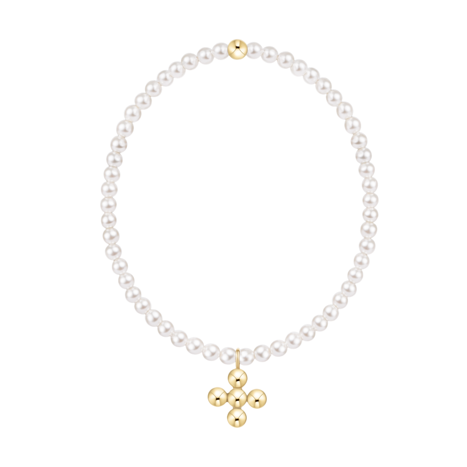Classic Pearl 3mm Bracelet Signature Cross 4mm Beaded Gold Charm