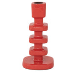 Vibrant red glossy ceramic mid-century style candle holder featuring stacked geometric square forms and a contrasting black opening at the top