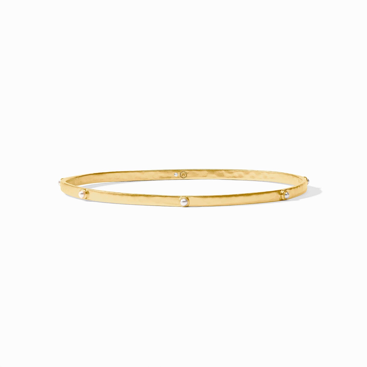 Gold bangle bracelet with small white pearls set at intervals