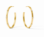Gold hoop earrings with embedded clear stones