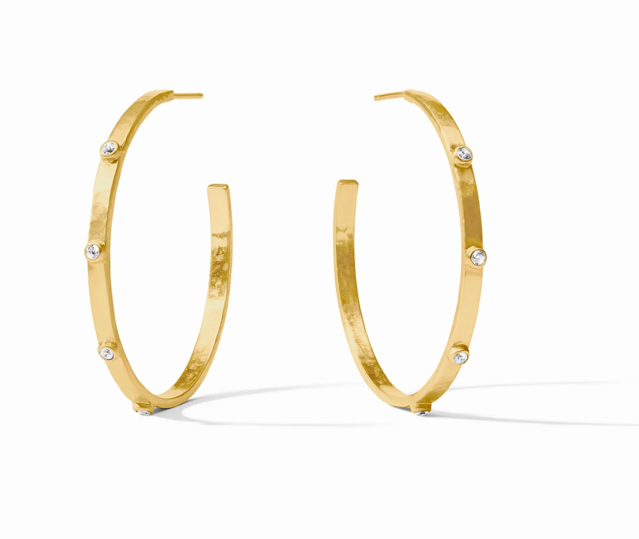 Gold hoop earrings with embedded clear stones
