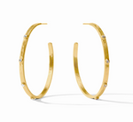 Gold hoop earrings with embedded small clear stones