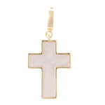 Jewelry a gold-toned cross pendant featuring a white swirled enamel interior and a small top bail