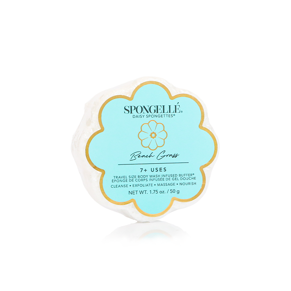 Spongelle Beach Grass travel size body wash infused buffer in flower shape