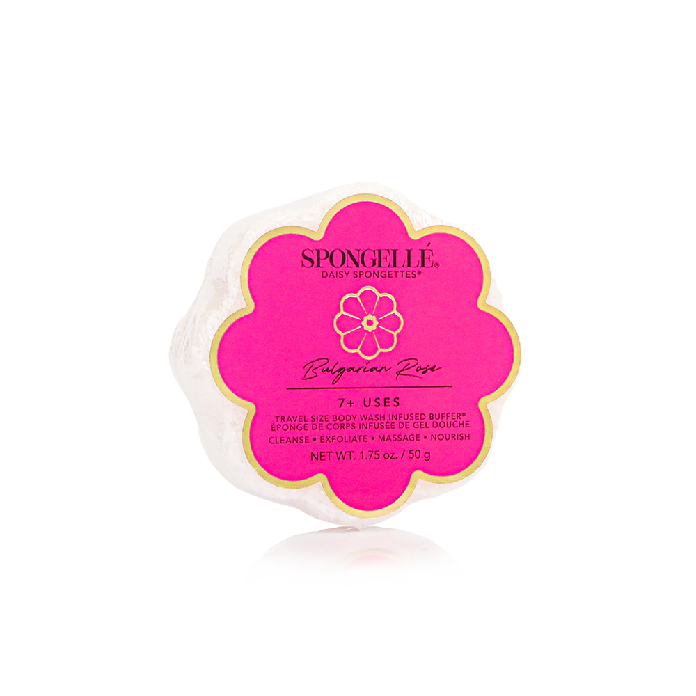 Spongelle Bulgarian Rose travel size body wash infused buffer in flower shape