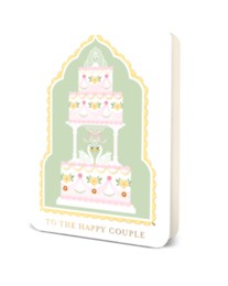 Wedding greeting card with a three tier cake illustration and two swans