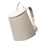 Cream colored Corkcicle backpack cooler with top handle and adjustable shoulder straps