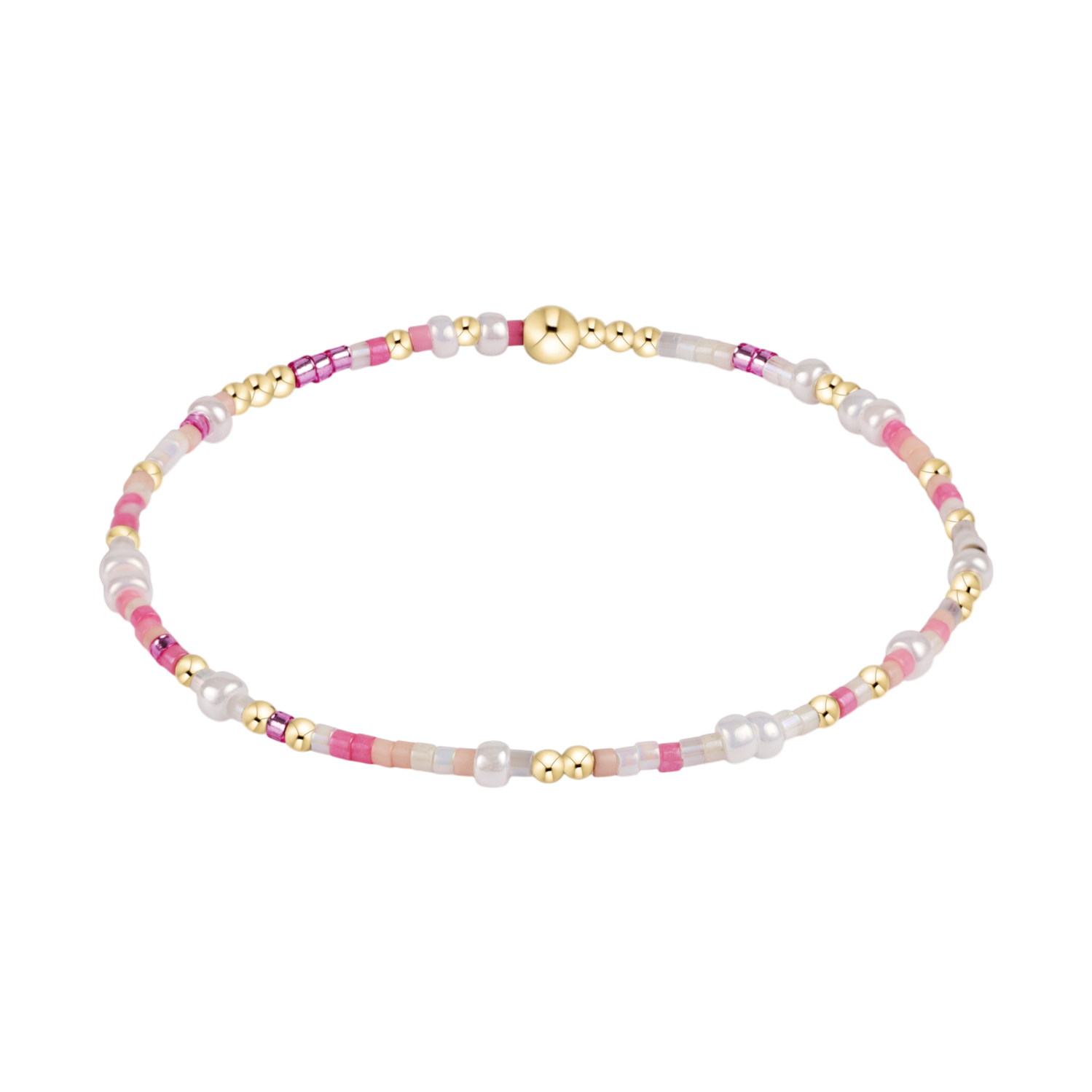 Jewelry delicate beaded bracelet featuring polished gold beads, luminous white freshwater pearls, and a captivating mix of vibrant fuchsia and translucent seed beads