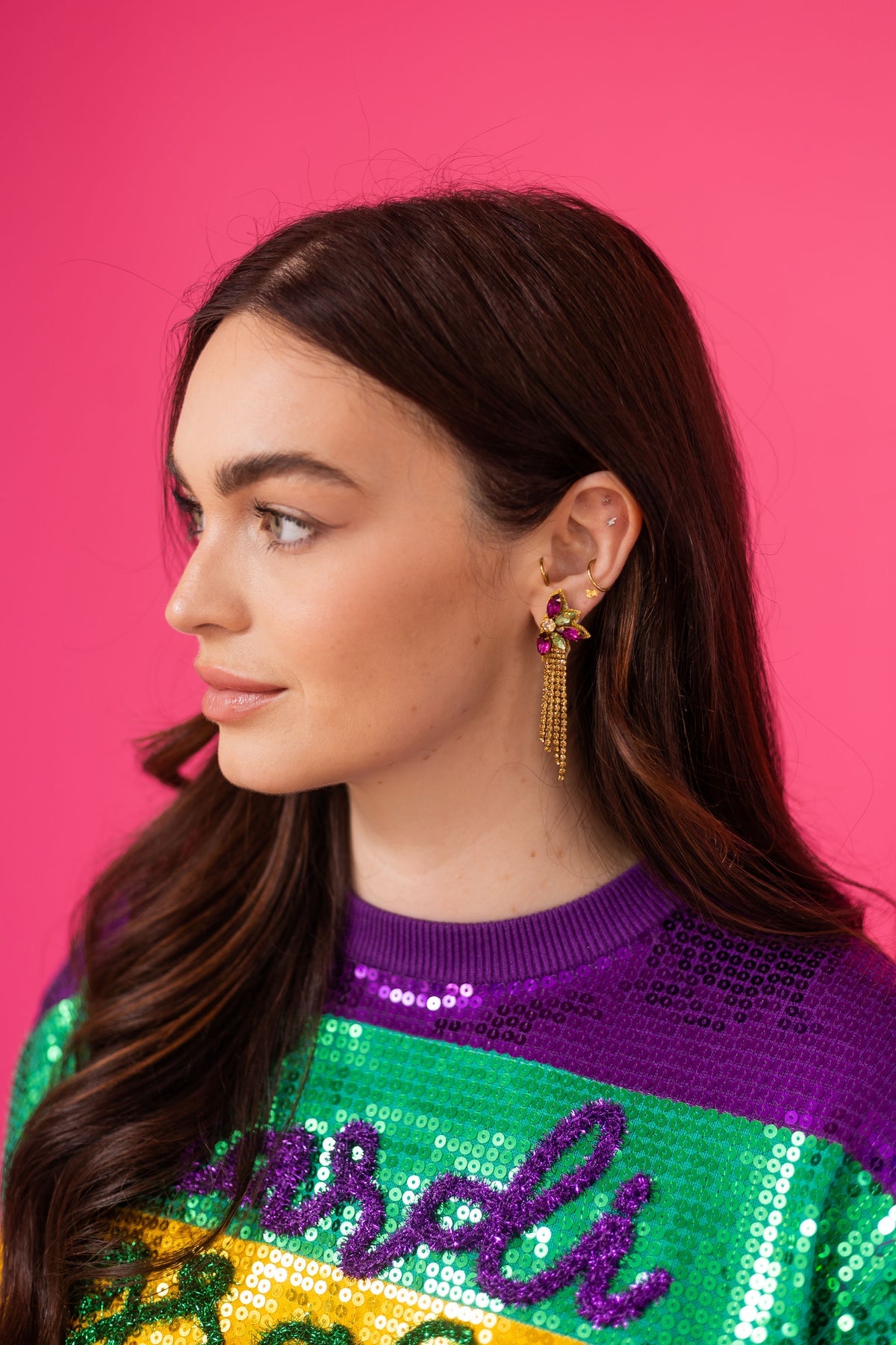 MG Flower Rhinestone Dangle Earrings