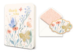 Thank you card with floral and butterfly illustrations and matching envelope