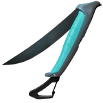 Product photography of a Toadfish stowaway folding fillet knife featuring a matte black non-stick blade, a signature teal and grey ergonomic handle, and an integrated carabiner clip