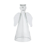 Blown glass angel figurine featuring a clear conical body, delicate wings, and a distinct halo