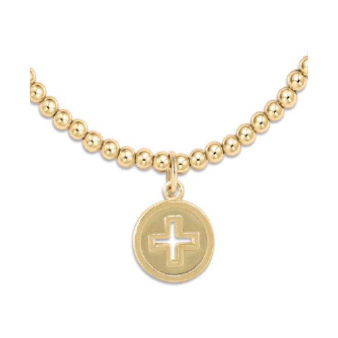 Gold 3mm Bracelet Cross Gold Disc