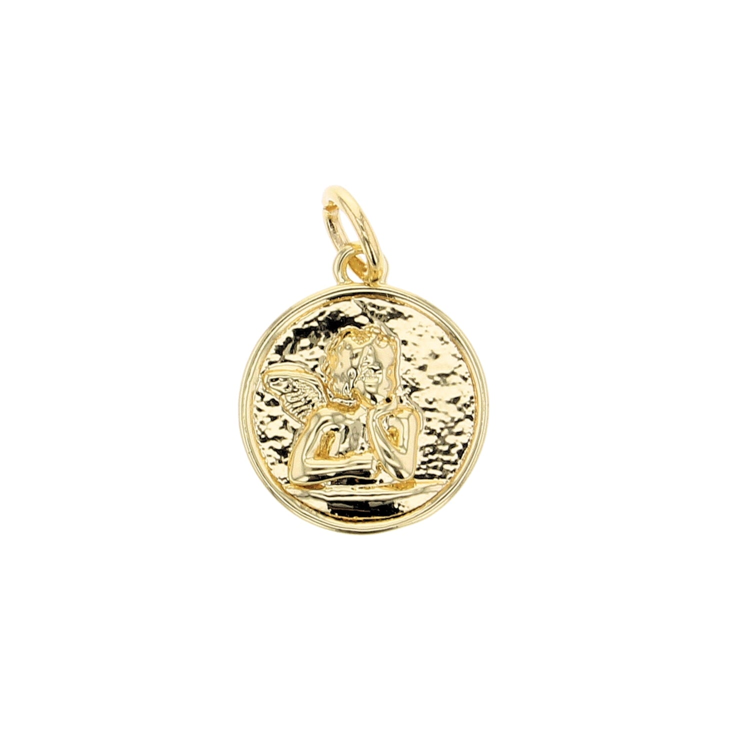 Gold Angel Round Medallion Charm