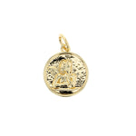 Gold charm pendant featuring a cherubic angel with delicate wings and clasped hands set against a shimmering textured background