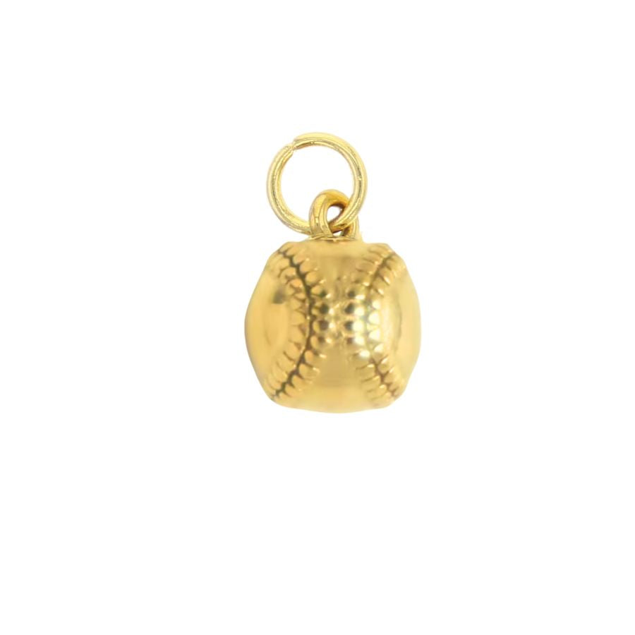 Gold baseball charm featuring embossed stitching details and a top jump ring