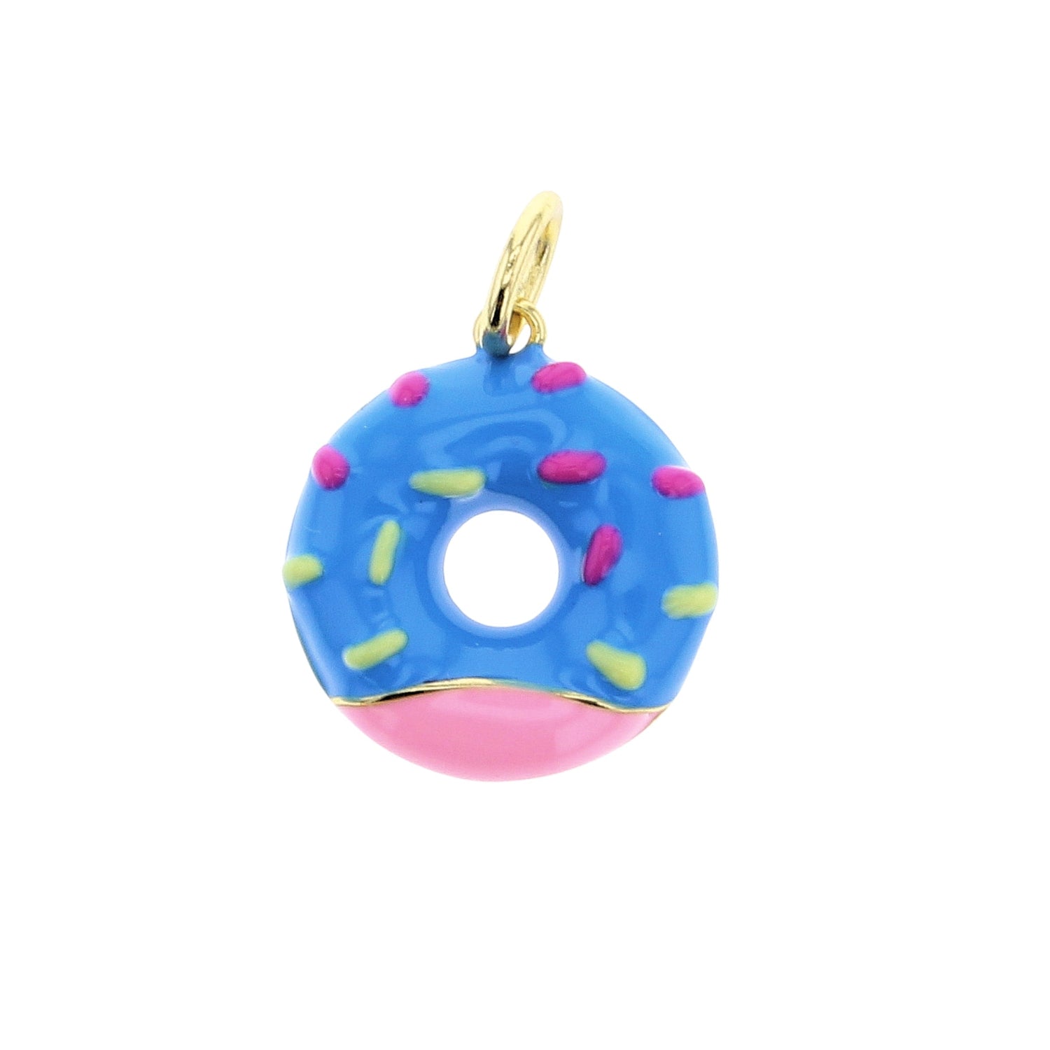 Gold Blue Enameled Donut Charm