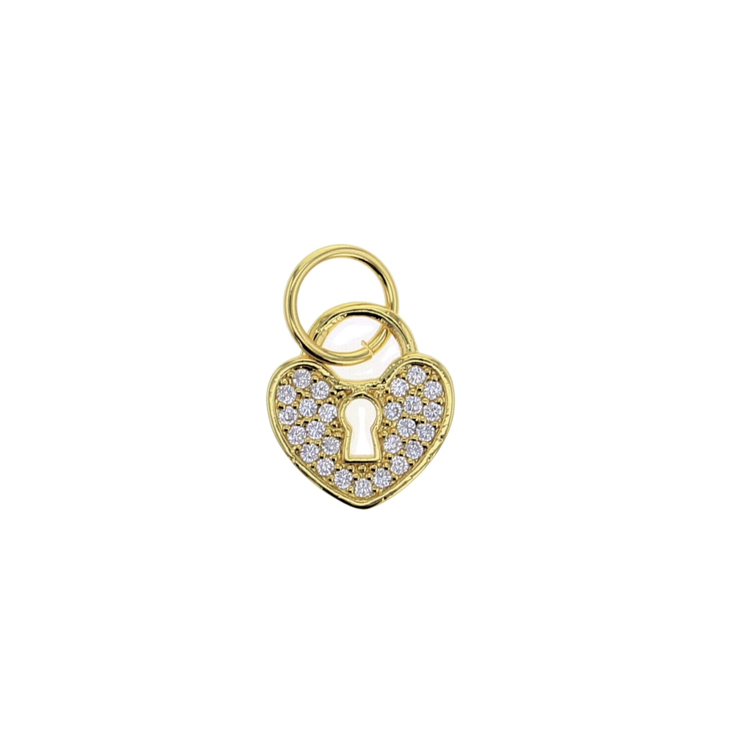 Gold CZ Heart Lock Charm