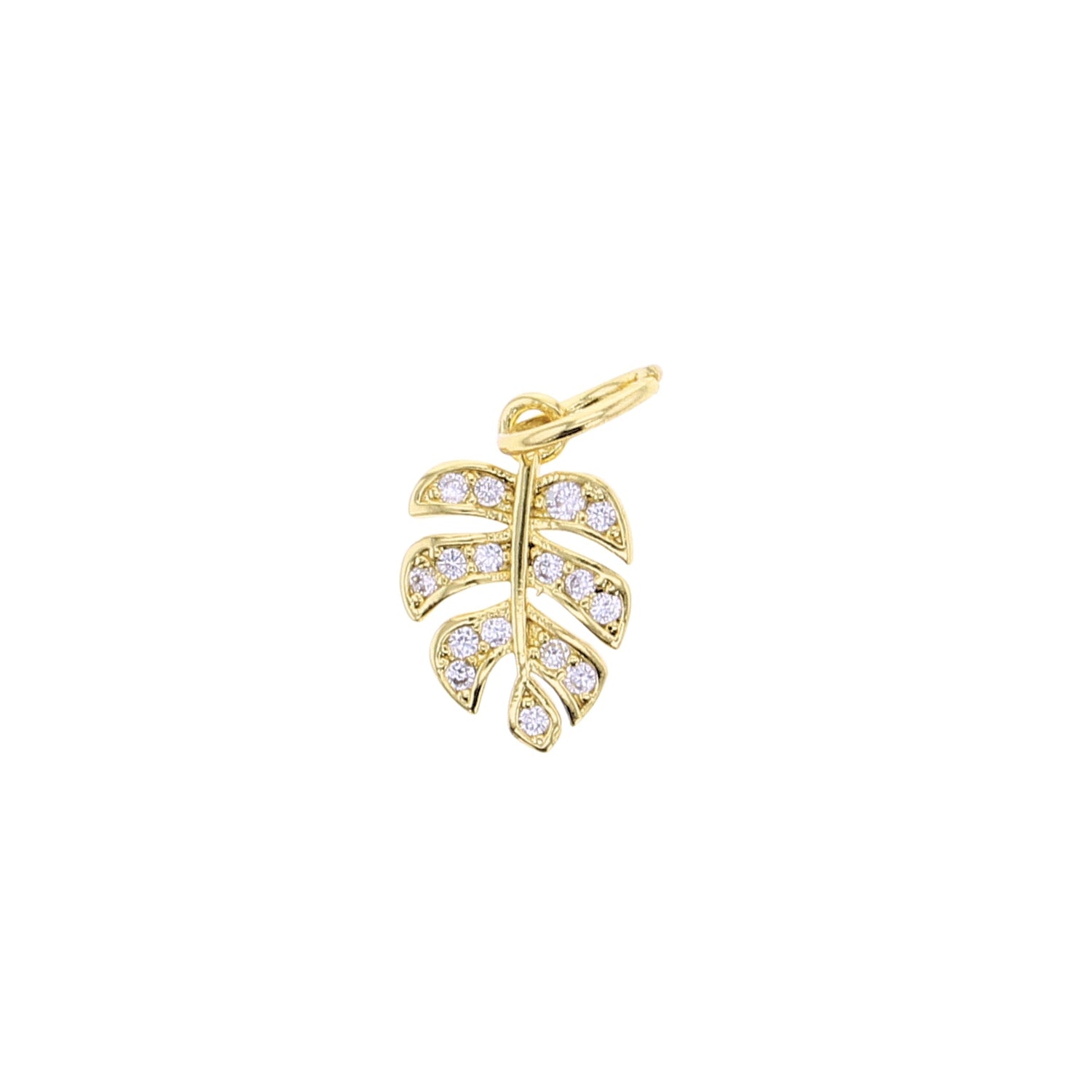 Gold CZ Monstera Palm Leaf Charm