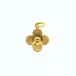 Gold clover pendant featuring a central embossed heart and radiating textured petals